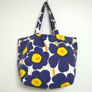 (^w^)b marimekko マリメッコ HAPPY 60TH ANNIVERSARY デザイン トート バッグ カバン 鞄 花 総柄 かわいい ブルー イエロー B0401wE