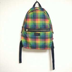 (^w^)b Paul Smith ポールスミス チェック柄 デイパック リュック サック 鞄 カバン バッグ BAG マルチ カラー グリーン系 B0412ｗE