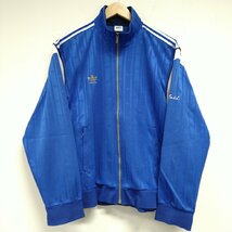 (^w^)b adidas アディダス 80s 90s ヴィンテージ トラック ジャケット ジャージ トレフォイル 金 ロゴ 刺繍 青 98-6 JASPO O 8621ｗE_画像1