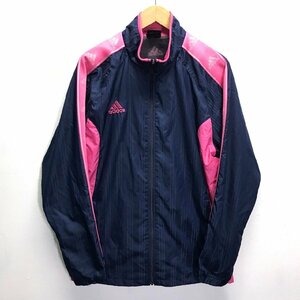 (^w^)b adidas アディダス ウィンドブレーカートラック ジャケット ジャージ 裏 メッシュ ストライプ ネイビー×ピンク XO 8674iE