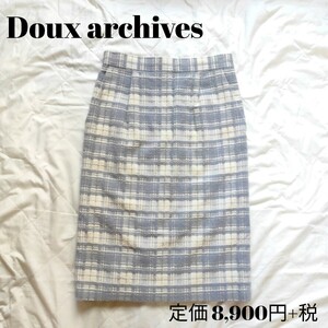 ★新品未使用★ 日本製 Doux archives チェック タイトスカート チェック柄 白 ラベンダーカラー スカート ミニスカート ボトムス スカート