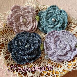 ハンドメイド お花ブローチ 手編み かぎ針編み かわいいお花形ブローチ 304の画像3