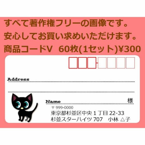 商品コードV 宛名シール 同一柄60枚 差出人印刷無料です