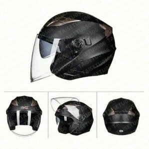 1円 高品質艶消しブラック GXT708ダブルシールドヘルメット 用おしゃれ 春秋用ジェットヘルメットPSCマーク付き サイズM-XL選択可能の画像6