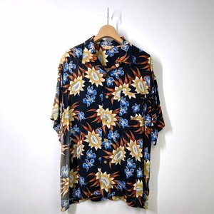 TOMMY CORT トミーコート アロハシャツ L ブラック 黒 半袖シャツ オープンカラー 総柄 フラワー 花柄