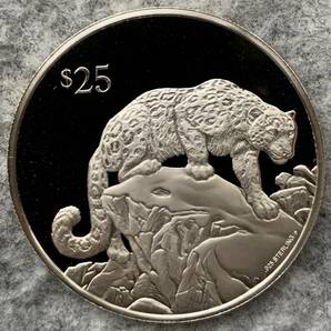 英領ヴァージン諸島 1993年 国際保護動物/ユキヒョウ 25ドル プルーフ銀貨(直径40mm） /説明書付 の画像1