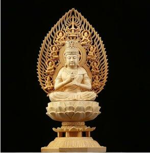 仏教美術 精密彫刻 仏像 手彫り 木彫仏像 大日如来座像 高さ約29cm
