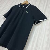 ☆王道☆希少デザイン☆LACOSTE ☆ラコステ スポーツ ワニ ロゴボタン ホワイトライン 半袖ポロシャツ サイズ6 ブラック 黒 XL相当 古着_画像4