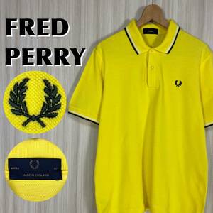 ☆英国製☆UK製☆入手困難☆FRED PERRY フレッドペリー M12 鹿の子 半袖ポロ サイズ42 パステル系 エッグイエロー イングランド製 古着