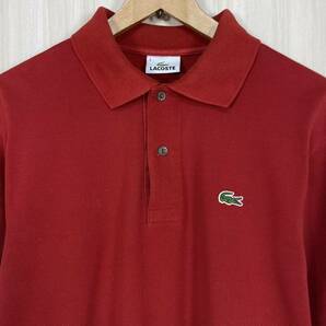 ☆王道クラシカル☆LACOSTE ラコステ 鹿の子 サイドスリット 半袖ポロシャツ サイズ4 レッド 赤 M寸の画像3