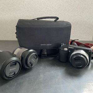 SONY ソニー デジタル一眼カメラ NEX-F3 ブラック E3．5ー5．6／18-55 OSS E 4.5-6.3/55-210 OSS E 2.8/16 シャッターOK 現状品 D32Nの画像1