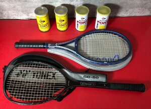 1円～　YONEX　ヨネックス　YAMAHA　ヤマハ　テニスラケット + テニスボール　計6点　まとめ売り