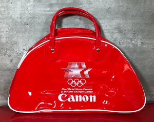 【歴史ある写真館からの掘り出し物】　未使用　CANON　キヤノン　エナメル　バッグ　The Official 35mm Camera of the 1984 Olympic Games