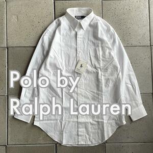 美品【Polo by Ralph Lauren ポロ ラルフローレン】長袖 シェルボタン ドレス シャツ 白 ホワイト 39-82