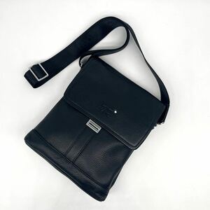 1 jpy ~[ ultra height storage power ] ultimate beautiful goods Montblanc Montblanc wrinkle leather all leather men's business shoulder bag mesenja- diagonal .. commuting black 