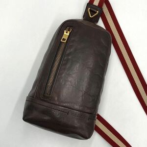 1円〜[美品] BALLY バリー メンズ ビジネスバッグ ショルダーバッグ ボディバッグ 斜め掛け トレインスポッティング レザー 本革 通勤 茶