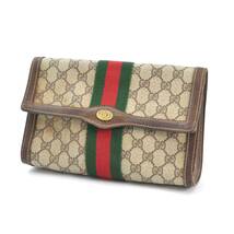 Y.Np 1円スタート GUCCI グッチ オールドグッチ クラッチバッグ セカンドバッグ GG柄 シェリーライン ブラウン×べージュ PVC×レザー_画像1