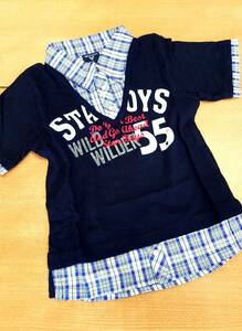 新品☆130cm【T-street☆Star Boys 55☆襟付きレイヤード☆半袖Tシャツ】黒系