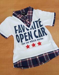 新品☆110cm【T-street☆65 FAVORITE OPEN CAR☆レイヤード風・襟付き半袖Tシャツ】白系