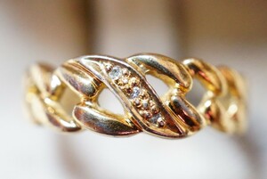 1082 天然ダイヤモンド ゴールドカラー リング 指輪 ヴィンテージ アクセサリー SILVER刻印 アンティーク 天然石 宝石 装飾品