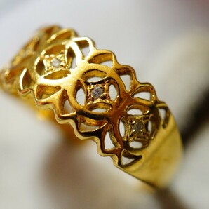 1158 天然ダイヤモンド ゴールドカラー リング 指輪 ヴィンテージ アクセサリー SILVER刻印 アンティーク 天然石 宝石 装飾品の画像2