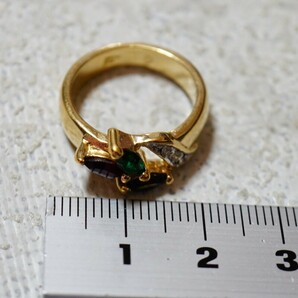 1259 海外製 ラインストーン ゴールドカラー リング 指輪 ヴィンテージ アクセサリー 18K刻印 メッキ アンティーク 装飾品の画像5