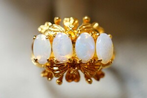 1381 天然オパール リング 指輪 ヴィンテージ アクセサリー K白金刻印 メッキ アンティーク opal 宝石 天然石 カラーストーン 装飾品