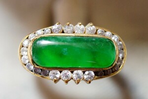 1357 天然石 緑石 リング 指輪 ヴィンテージ アクセサリー 18KGP刻印 メッキ アンティーク 天然石 色石 宝石 カラーストーン 装飾品