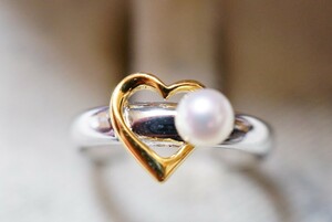 1879 アコヤ真珠 リング 指輪 ヴィンテージ アクセサリー SILVER刻印 本真珠 パール アンティーク 冠婚葬祭 あこや 装飾品