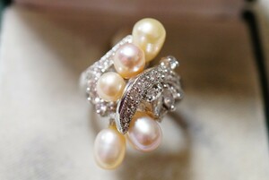1654 本真珠 パール リング 指輪 ヴィンテージ アクセサリー アンティーク 冠婚葬祭 淡水パール 装飾品