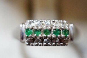 1628 natural emerald ring ring Vintage accessory SILVER stamp antique natural stone color stone gem color stone ornament 