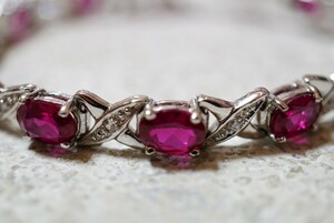 1571 ruby bracele Vintage accessory SILVER stamp color stone gem color stone ko Random ornament 