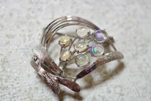 1482 天然オパール ブローチ ヴィンテージ アクセサリー SILVER刻印 天然石 宝石 opal 色石 カラーストーン アンティーク 装飾品