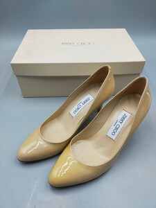 〇JIMMY CHOO エナメル ヒール パンプス サイズ35.5 牛革 ベージュ 001.47.VEGA.PAT ジミーチュウ