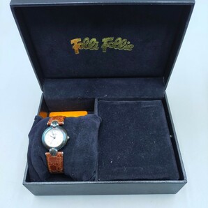 ●Folli Folle フォリフォリ クォーツ腕時計 アナログ ブラウンレザーベルト シルバープレート 925の画像1