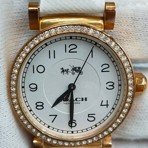 〇COACH ネックレス(オプアート パヴェハート ピンク)＆腕時計(マディソンファッション) ホワイトレザーベルト ラインストーン ゴールド の画像3