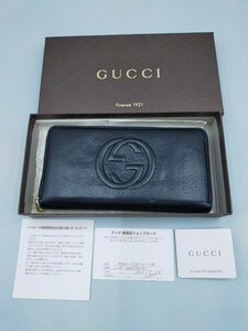 ☆GUCCI GG柄 ラウンドジッパー ロングウォレット ブラック レザー グッチ 長財布