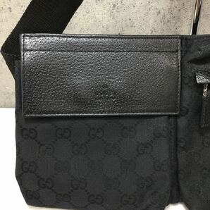 ※【GUCCI/グッチ】GGキャンバス ボディバッグ ウエストバッグ ウエストポーチ ブラック BLK 28566 200047 レザー の画像2