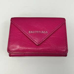 ☆【BALENCIAGA/バレンシアガ】ペーパーミニ 財布 三つ折り レザー ミニウォレット ピンク 391446 小銭入れ