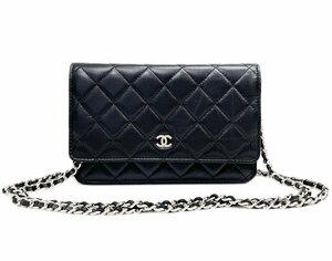 CHANEL シャネル マトラッセ チェーンウォレット ショルダーバッグ ラムスキン ココマーク ブラック系 シルバー金具 29番台 Gカード有