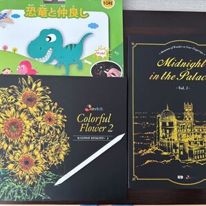 新品 3点セット セイスクラッチ スクラッチアート 塗り絵 スクラッチペーパー ペーパーアート フラワー 夜の宮殿 恐竜 スクラッチペン知育