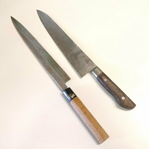 在銘 菊良 牛刀 柳刃包丁 2本セット 全長約41.5cm 刃渡り26cm / 全長約37cm 刃渡り24.5cm　032205/SR18S