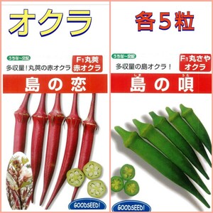 【各５粒(計10粒)】島オクラ　２種セット　品種別　多収＆丸莢　どちらも柔らかい品種です♪　送料73円〜