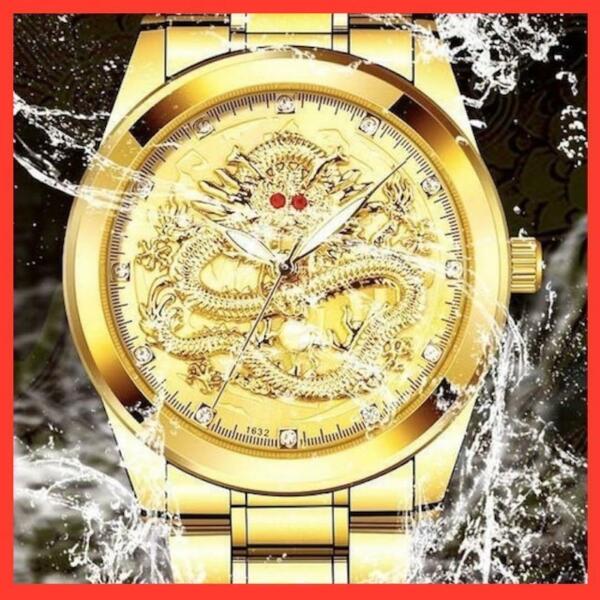 ドラゴンスタイル腕時計 ラグジュアリー腕時計 メンズ ゴールド×ゴールド