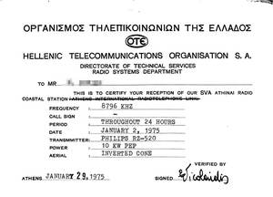 BCL★難局★入手困難★希少ベリカード★OTE★ギリシャ・テレコム★HELLENIC TELECOMMUNICATIONS ORGANISATION★1975年