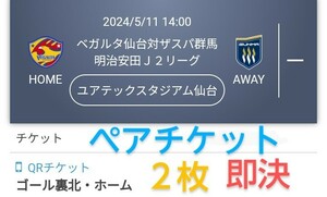 ベガルタ仙台 VS ザスパ群馬 ゴール裏北・ホーム チケット２枚 QRチケット 送料無料 ペアチケット チケット 譲渡用URL 