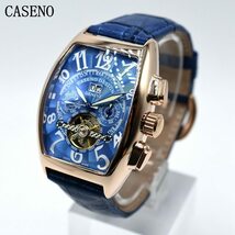 ☆送料無料☆☆新品未使用☆【CASENO】2019最新モデル 腕時計 トゥールビヨンBlue Gold 自動巻き FRANCK MULLERオマージュウォッチ_画像1