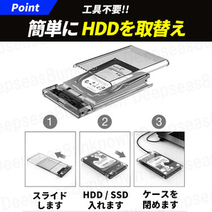 外付け hdd ケース ハードディスク ssd hdd 2.5インチ ケース 6tb USBケーブル 2個 クリア 2台 4tb 2tb 1tb 互換 USB3.0 高速 転送 黒の画像5