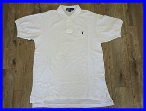 2404★F-1855★Polo Ralph Lauren ポロ ラルフローレン Lサイズ ポロシャツ ホワイト ポニーロゴ アメリカ製 コットン100%　中古