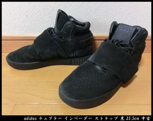 ■adidas TUBULAR INVADER STRAP BY3632 アディダス チュブラー インベーダー ストラップ スエードスニーカー 黒 25.5cm 中古 送料無料！